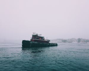 Preview wallpaper ship, sea, overcast, fog