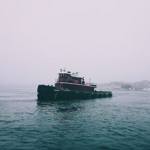 Preview wallpaper ship, sea, overcast, fog