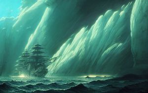 Preview wallpaper ship, sea, rock, art, blue