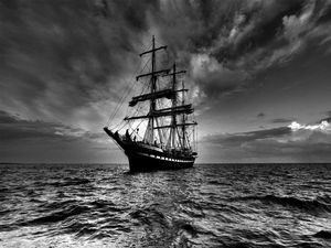 Preview wallpaper ship, sea, sail, storm, black white