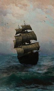 Preview wallpaper ship, sea, storm, painting, canvas, art