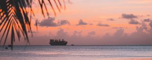 Preview wallpaper ship, sea, sunset, shore