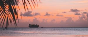 Preview wallpaper ship, sea, sunset, shore