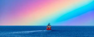 Preview wallpaper ship, sea, water, rainbow