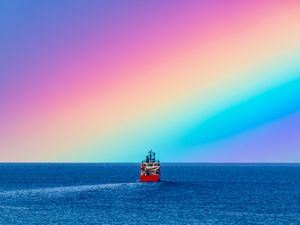 Preview wallpaper ship, sea, water, rainbow