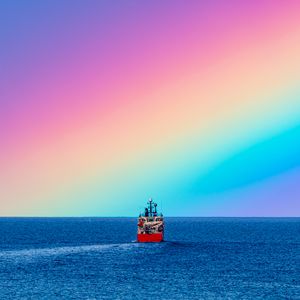 Preview wallpaper ship, sea, water, rainbow