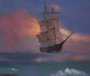 Preview wallpaper ship, sea, waves, art, dark