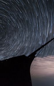 Preview wallpaper ship, silhouette, starry sky, long exposure, dark