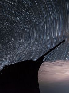 Preview wallpaper ship, silhouette, starry sky, long exposure, dark