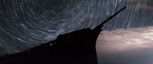 Preview wallpaper ship, silhouette, starry sky, long exposure, dark