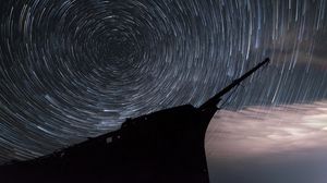 Preview wallpaper ship, silhouette, starry sky, long exposure, dark