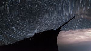 Preview wallpaper ship, silhouette, starry sky, long exposure, dark