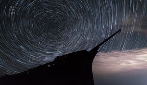 Preview wallpaper ship, silhouette, starry sky, long exposure, dark