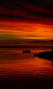 Preview wallpaper ship, silhouette, sunset, water, sea