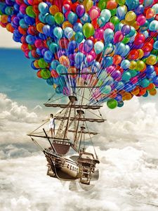 Preview wallpaper ship, sky, balloons