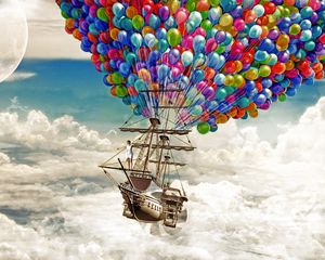 Preview wallpaper ship, sky, balloons