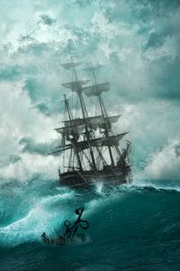 Preview wallpaper ship, storm, waves, anchor, photoshop