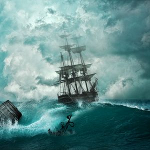 Preview wallpaper ship, storm, waves, anchor, photoshop