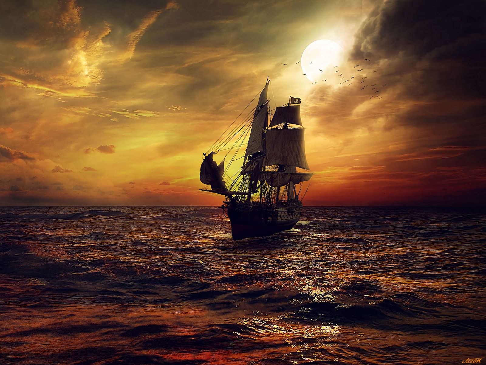 Download wallpaper 1600x1200 ship, sun, sunset, sails standard 4:3 hd ...