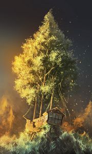 Preview wallpaper ship, tree, art, fantasy