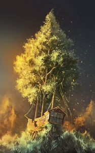 Preview wallpaper ship, tree, art, fantasy