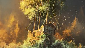 Preview wallpaper ship, tree, art, fantasy