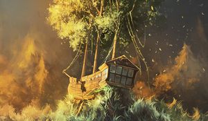 Preview wallpaper ship, tree, art, fantasy
