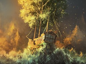 Preview wallpaper ship, tree, art, fantasy