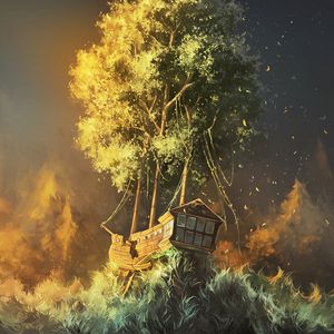 Preview wallpaper ship, tree, art, fantasy