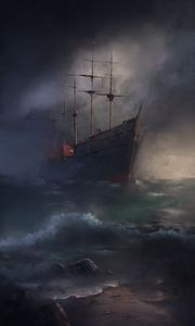 Preview wallpaper ship, waves, ocean, sea, art