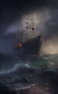 Preview wallpaper ship, waves, ocean, sea, art