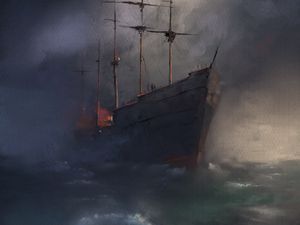 Preview wallpaper ship, waves, ocean, sea, art