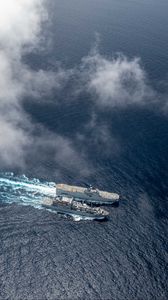 Preview wallpaper ships, army, ocean, water, clouds, aerial view
