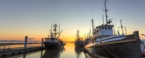 Preview wallpaper ships, pier, river, sunset