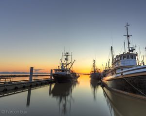 Preview wallpaper ships, pier, river, sunset