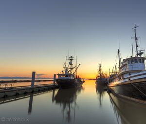 Preview wallpaper ships, pier, river, sunset