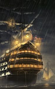 Preview wallpaper ships, sea, light, rain