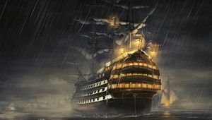 Preview wallpaper ships, sea, light, rain