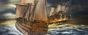 Preview wallpaper ships, sea, storm, sea battle, photoshop