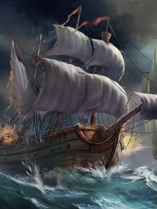 Preview wallpaper ships, sea, storm, explosion