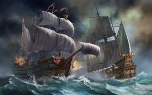 Preview wallpaper ships, sea, storm, explosion