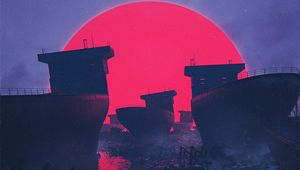 Preview wallpaper ships, sun, circle, ruins