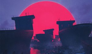 Preview wallpaper ships, sun, circle, ruins