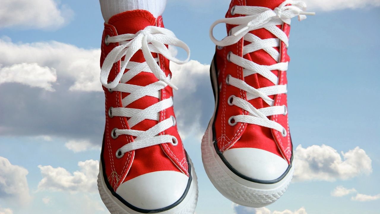 Wallpaper shoes, feet, red, white, sky, clouds hd, picture, image