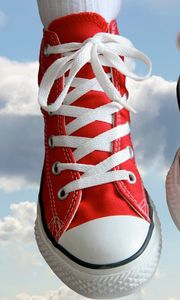 Preview wallpaper shoes, feet, red, white, sky, clouds