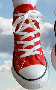 Preview wallpaper shoes, feet, red, white, sky, clouds