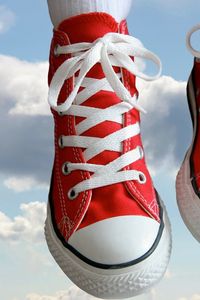 Preview wallpaper shoes, feet, red, white, sky, clouds