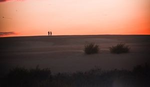 Preview wallpaper shore, hill, people, silhouettes, twilight
