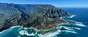 Preview wallpaper shore, island, sea, foam, nature, aerial view