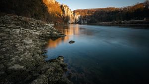 Preview wallpaper shore, lake, rocks, landscape, nature